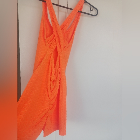 Neon Orange Criss Cross Textured Romper by SJL Apparel - Picture 7 of 7